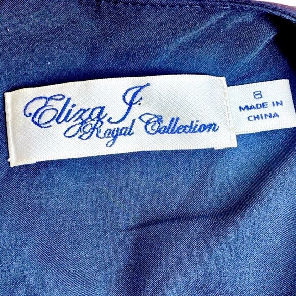 Eliza J 100% Silk Royal Collection Color Blocked Shift Dress in Navy, Tan, 8 - Picture 7 of 9